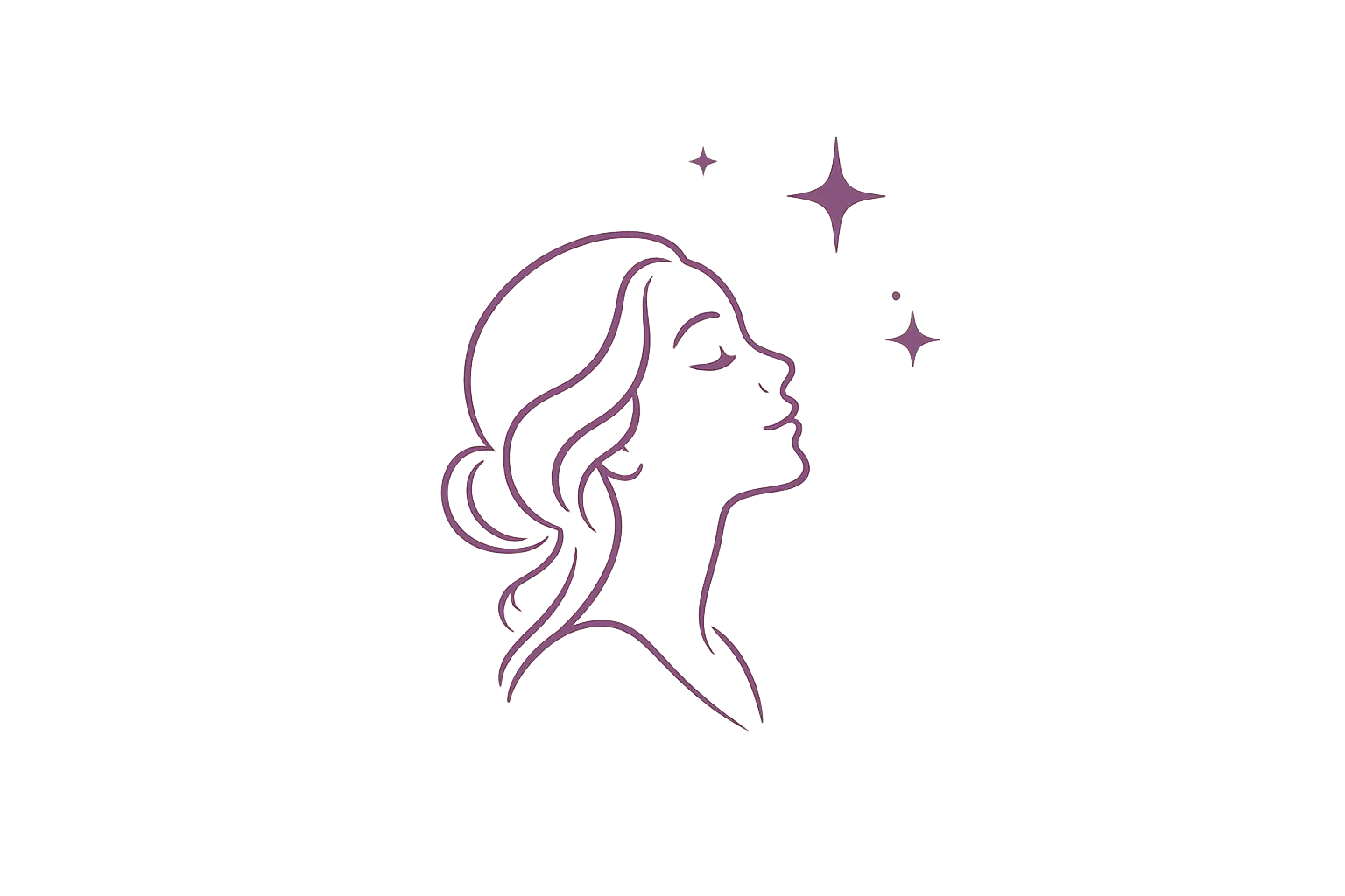 Temperates Clair, a calm line illustration of a woman in profile with three small stars